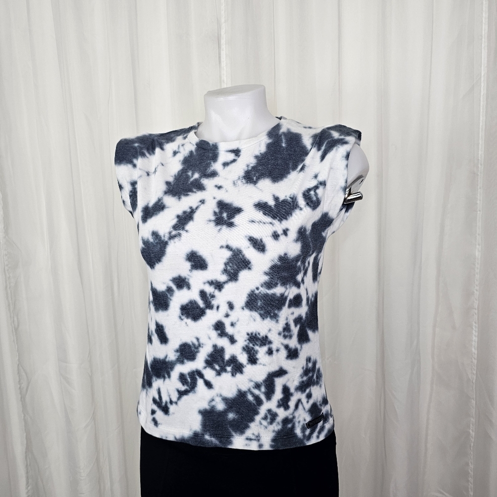 Hudson Jeans Navy and White Tie-Dye Muscle Tee Padded Shoulders Girls Large